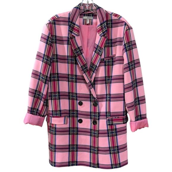 ASOS Womens 14 Pink Check Plaid Double Breasted Blazer NWOT - Picture 2 of 8